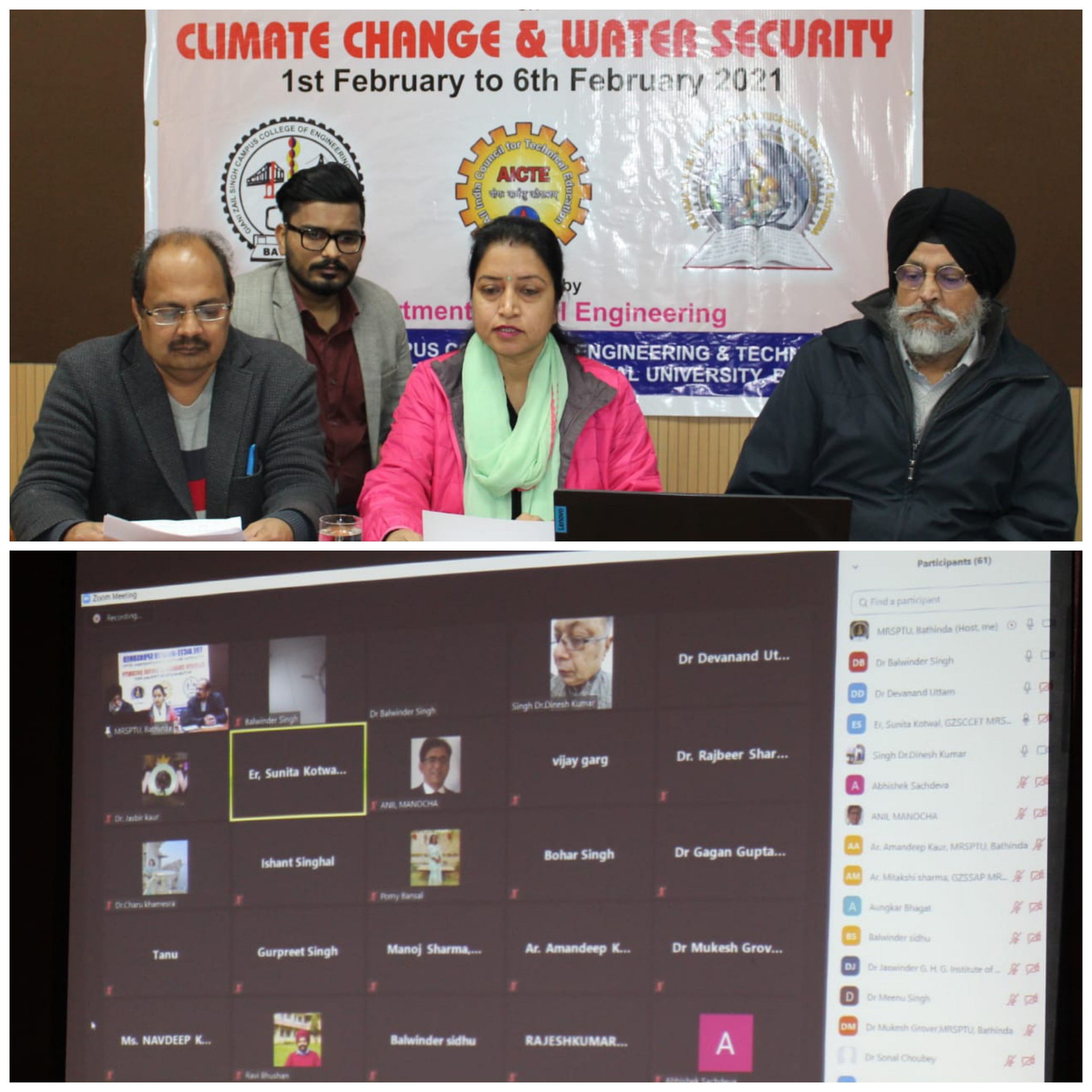 Inauguration of AICTE-MRSPTU 6-Day Short Term Training Programme (STTP) on Climate Change & Water Security being organized by the Civil Engineering Department, GZSCCET MRSPTU, Bathinda